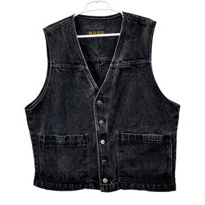 Vintage Boss Jeans Vest XL Men Black Denim USA 90s Western Biker Festival Y2K